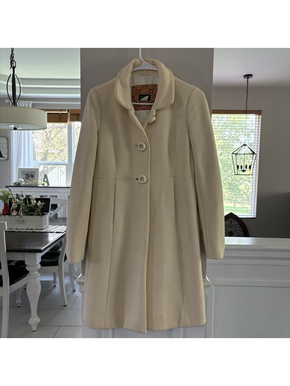 J.Crew Women’s Size 4 Ivory Wool Blend Long Coat Fit Flare A-Line Winter